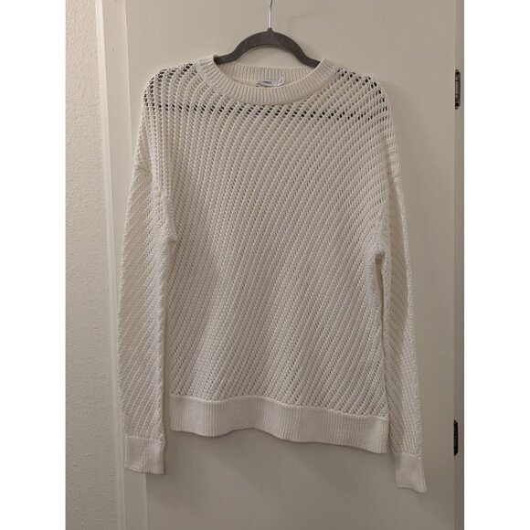 Vince Womens XS White Open Knit Cotton Sweater With Ribbed Cuffs & Hem - Picture 1 of 5